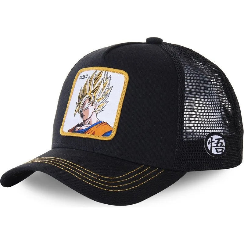 Șapcă Dragon Ball Son Goku de vară pentru călătorii, cu cozoroc, pentru bărbați, brodată, în stil hip-hop, cu vizieră de soare, șapcă de camionagiu ajustabilă din plasă