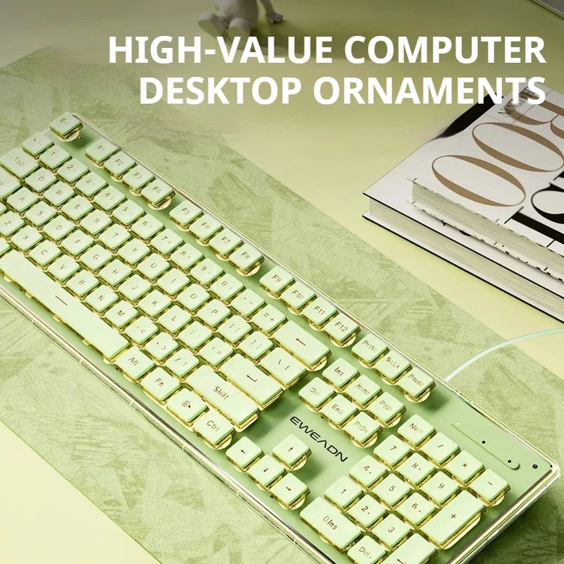 Teclado EWEADN V3 com Fio Silencioso para Escritório e Gaming, Design de Teclas Film, Ergonómico, para Windows/Portátil/PC/Desktop, Acessório de E-sports