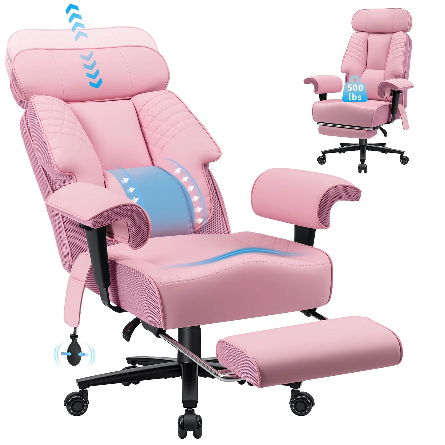 Executive Office Chair with Foot Rest and Waist Lumber Support, Ergonomic Gaming Chair with Adjustable Height Headrest for Home