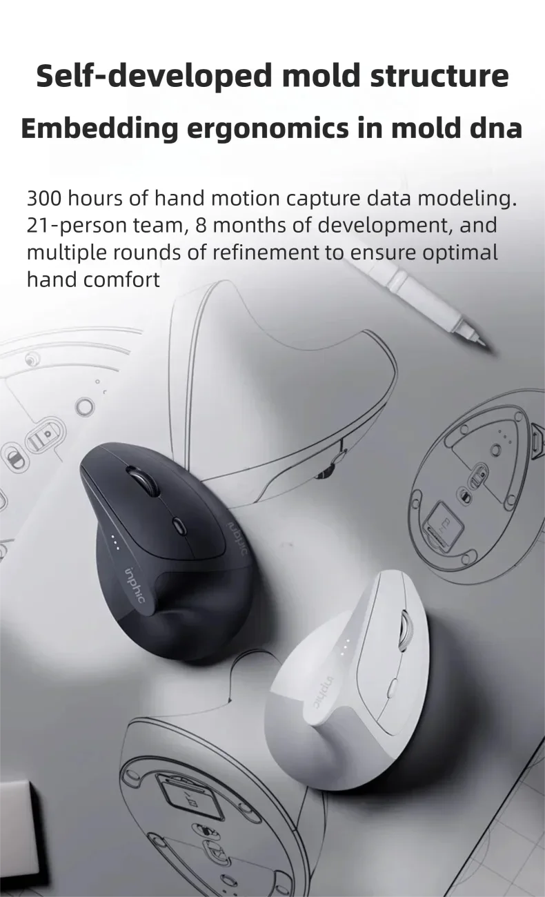 Inphic X9 PRO Vertical Wireless Mouse, Ergonomic Silent Bluetooth & 2.4G Rechargeable Mouse with Type-C Fast Charging, 12800 DPI for Laptop, PC & Gaming