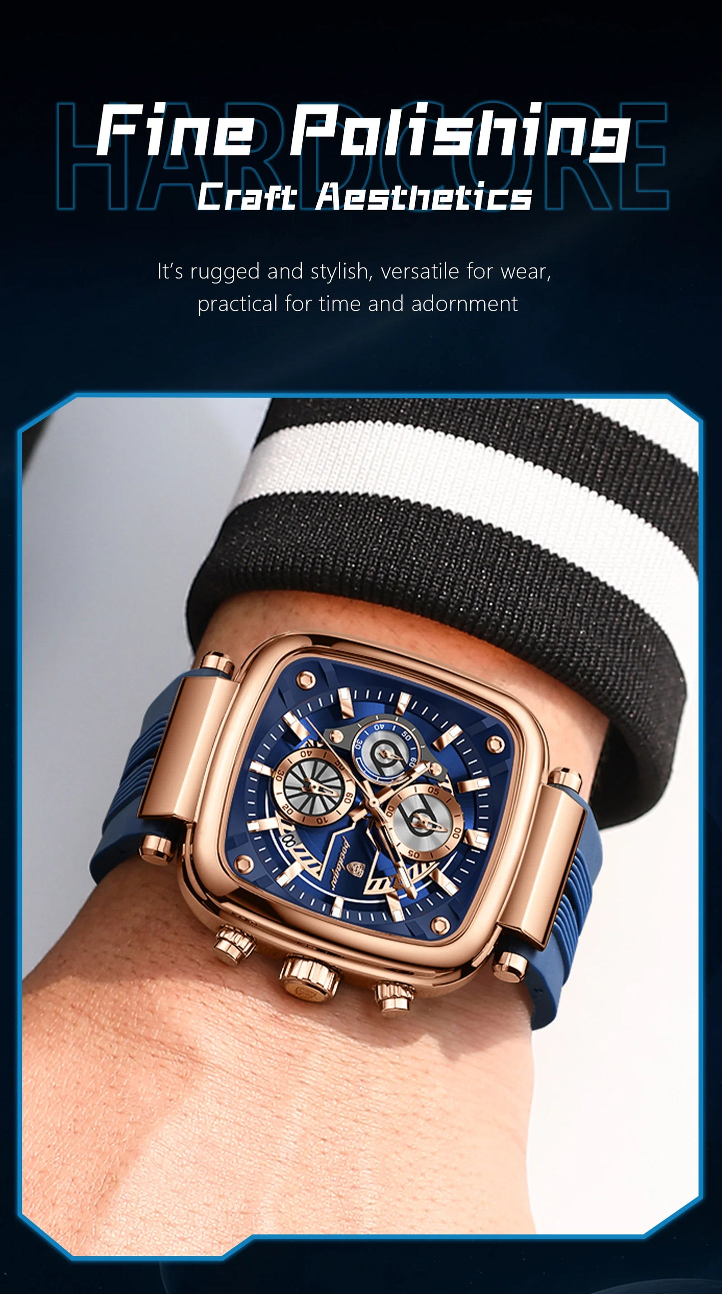 POEDAGAR Square Sport Man Wristwatch Date Waterproof Luminous Chronograph Watch For Men Silicone Strap Men's Quartz Watches Male