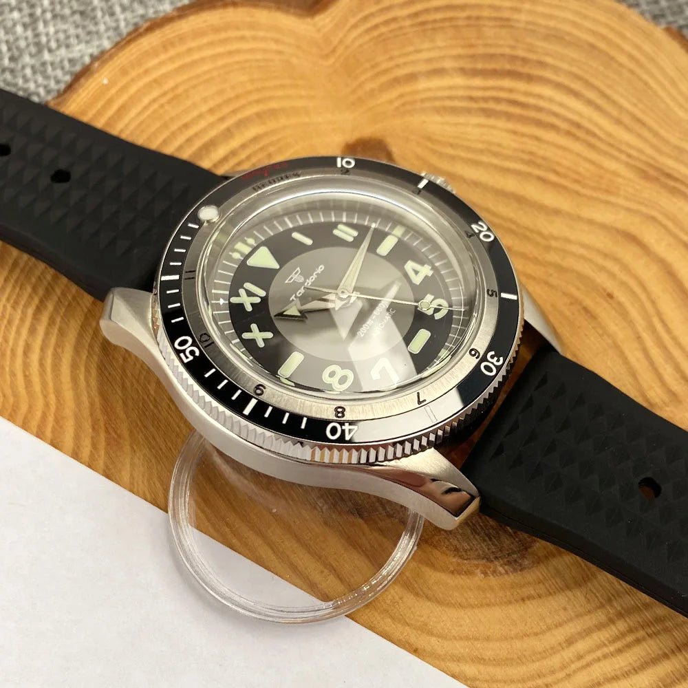 Tandorio Waterproof Watch Men Dome Sapphire Crystal Roman Numbers 120 Clicks Bezel NH35A/Miyota 8215 Movt Silicone Grey Dial