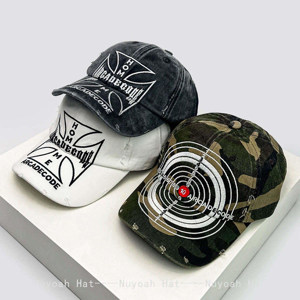 New Unisex Broken Style Bull's-eye Cross Embroidery Baseball Hats Sunshade Personal Versatile Peaked Caps Street Fashion Hip Hop