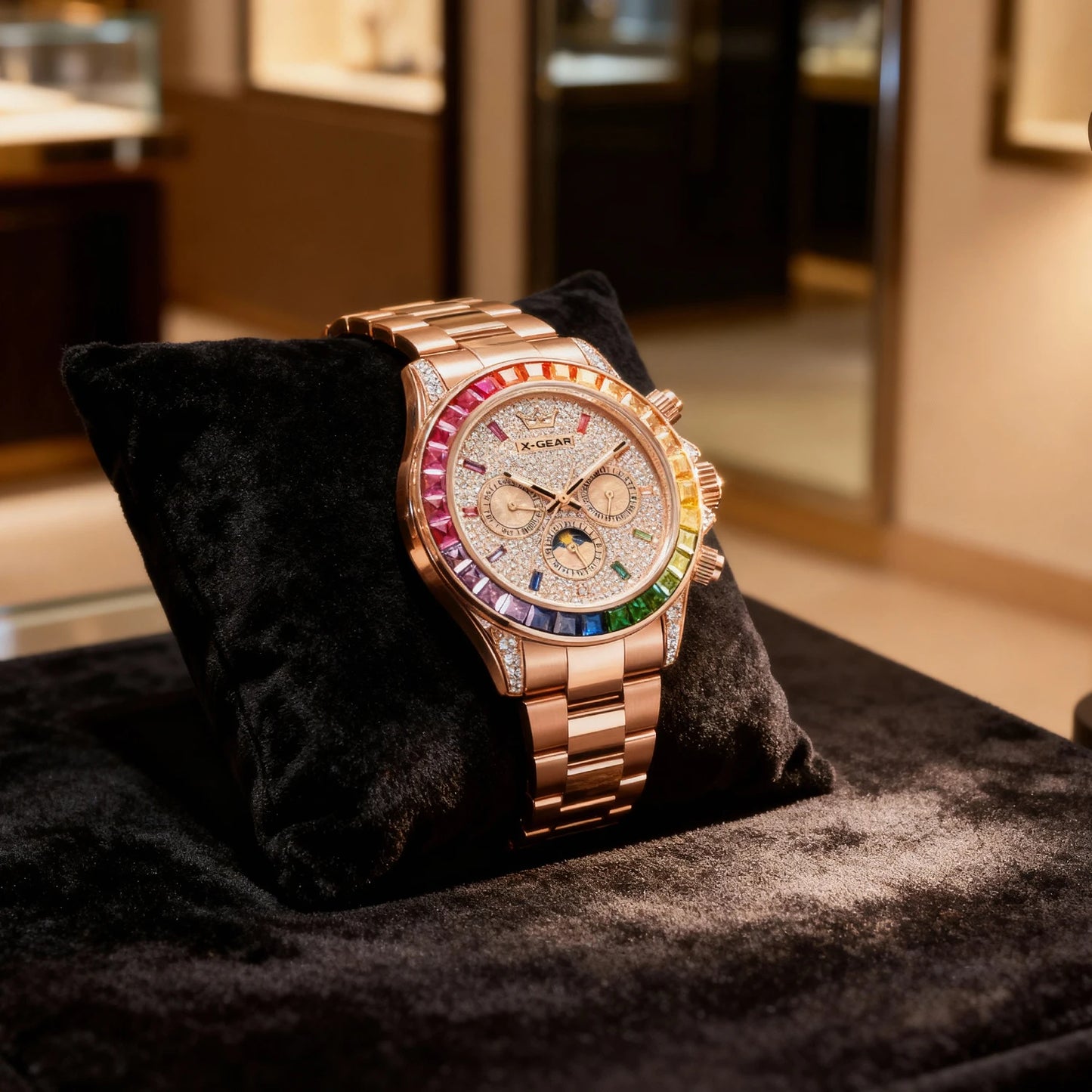 X-GEAR Men's Watch Automatic Mechanical with Diamond Dial Luminous Moon Phase Water-Resistant