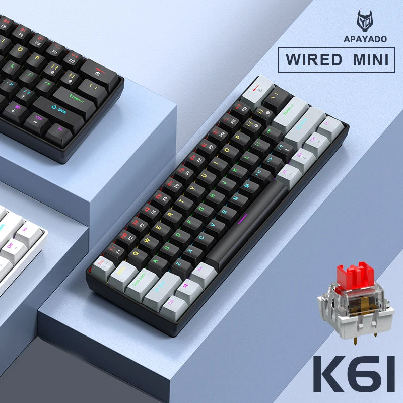 Tastiera meccanica da gaming cablata mini APAYADO K61 60% Phantom RGB, 61 tasti, switch Red/Blue, ergonomica, portatile per PC/laptop