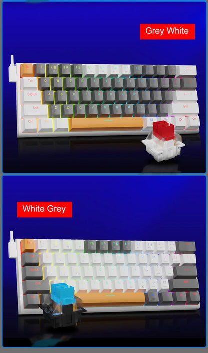 E-YOOSO Z11 RGB USB 60% Mini Mechanical Gaming Keyboard Blue Red Switch 61 Keys Wired Detachable Cable, Portable for Travel PC