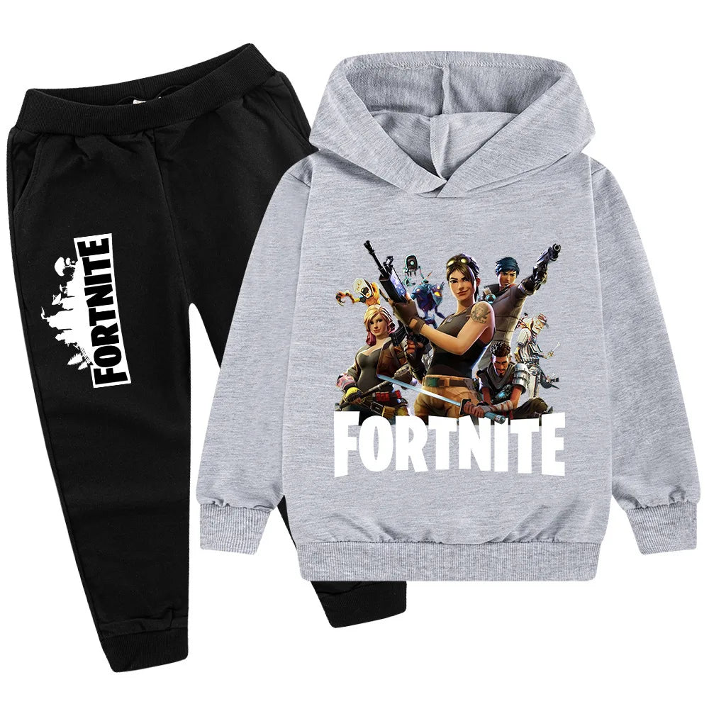 Fortnite Game Printed Children's Sets Hoodies Cartoon Comfortable 2pcs Suit Loose Long Sleeve Tops Pant Autumn Winter Clothes