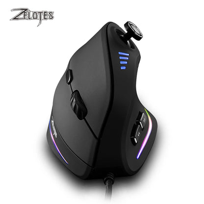 ZELOTES C18 Upright Ergonomic Gaming Mouse, 10000 DPI Wired Vertical Optical Mouse with 11 Programmable Buttons for PC, Office & Gaming