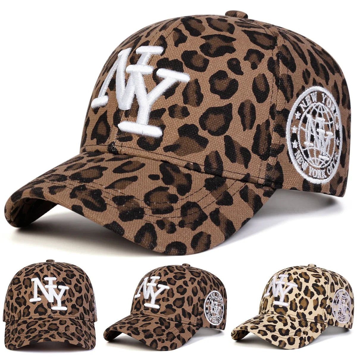 Unisex NY Letter Embroidery Leopard Print Baseball Caps Spring Autumn Outdoor Adjustable Casual Hats Sunscreen Hat Sports Cap