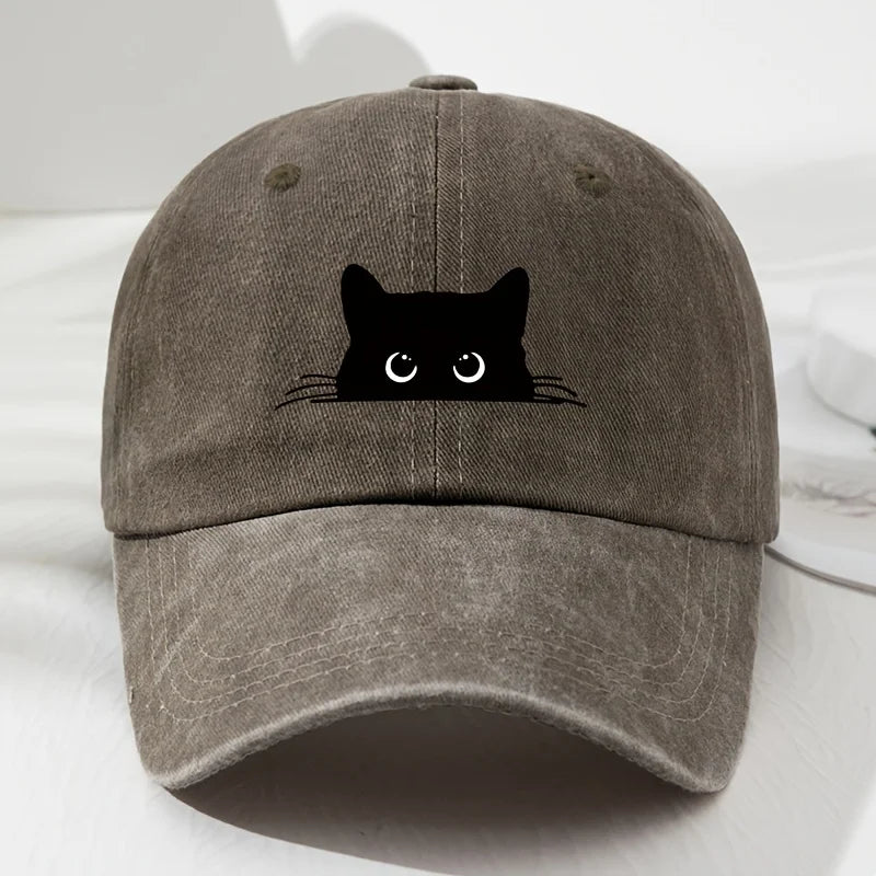 Black cat printed baseball cap retro men's and women's fashionable outdoor hat with adjustable eaves suitable for sports fishing