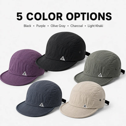 Unisex 5 Panel Camp Cap Quick Dry Waterproof Short Brim Adjustable Lightweight Breathable Cap for Hiking Camping Outdoor Daily