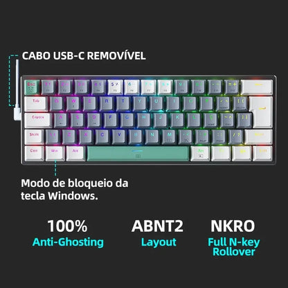 Tastiera meccanica mini Machenike K500-B61 60% layout ABNT2, retroilluminazione RGB, hot-swappable, NKRO, tastiera gaming cablata per PC Gamer