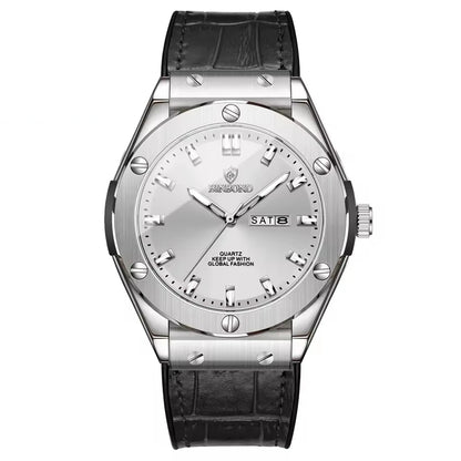 Relógio para homem, estilo casual, bracelete em pele, modelo automático ou de quartzo, acessório de luxo, ideia ideal para presente, relógio de pulso na moda.