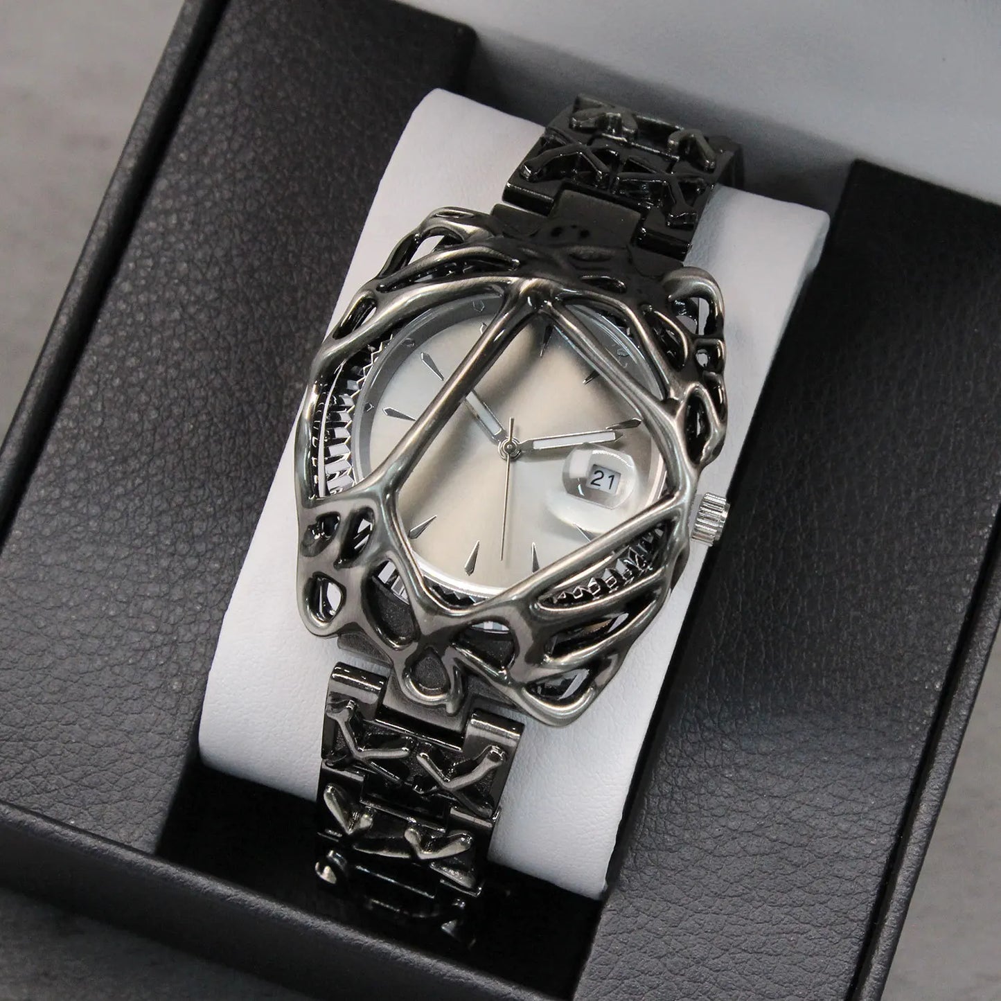 Unique Minimalism Men's Watches Irregular Dial Design Fashion Casual Street Punk Gothic Y2k Wristwatch for Men Black Color Gift