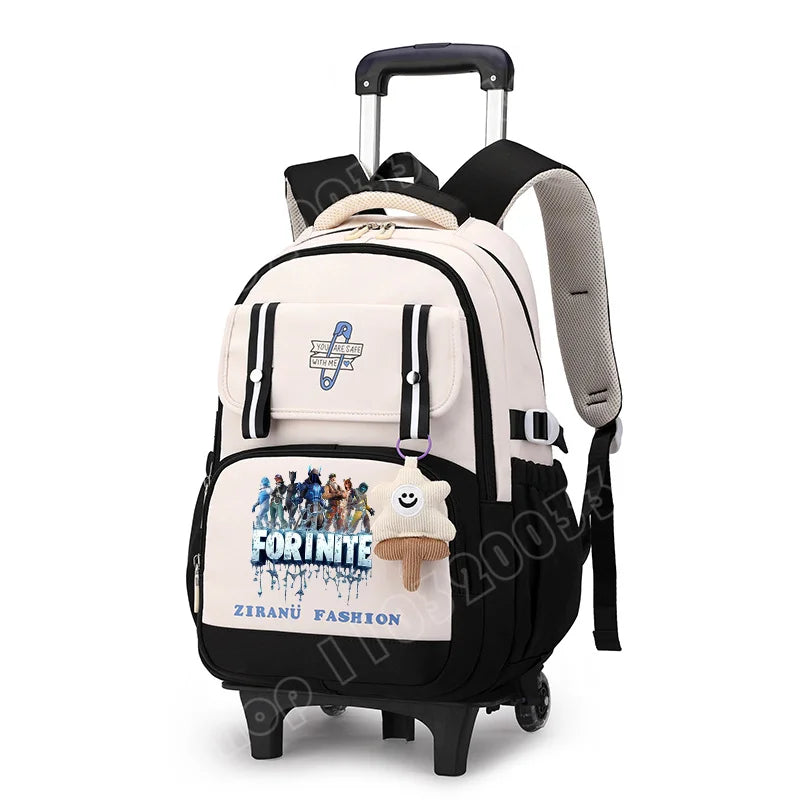 Mochila Escolar com Rodas Fortnite, Grande Capacidade, Impermeável, Leve e Minimalista, para Portátil, Escola e Viagens Casuais