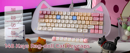Keycaps XVX 148 Teclas Tema Gato Perfil MAO Keycap Coreana Brilhante e Fofa para Teclado 61 64 68 78 87 96 98 104 108