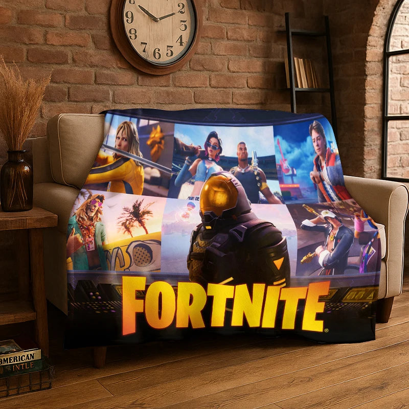 Cartoon F-Fortnite Game Gamer Flannel Blanket Soft Warm Throw Blanket for Bedroom Living Room Bed Travel Camping Picnic Gift