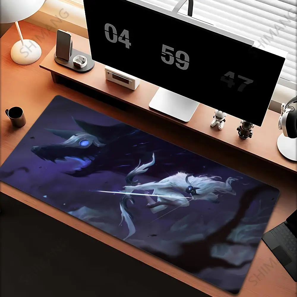 Tapis de souris League of Legends Kindred - Grand tapis de souris gaming - Tapis de bureau pour ordinateur avec motif anime de fille - Accessoires pour ordinateur portable - Tapis de clavier XXL pour gamers