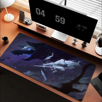 Tapis de souris League of Legends Kindred - Grand tapis de souris gaming - Tapis de bureau pour ordinateur avec motif anime de fille - Accessoires pour ordinateur portable - Tapis de clavier XXL pour gamers