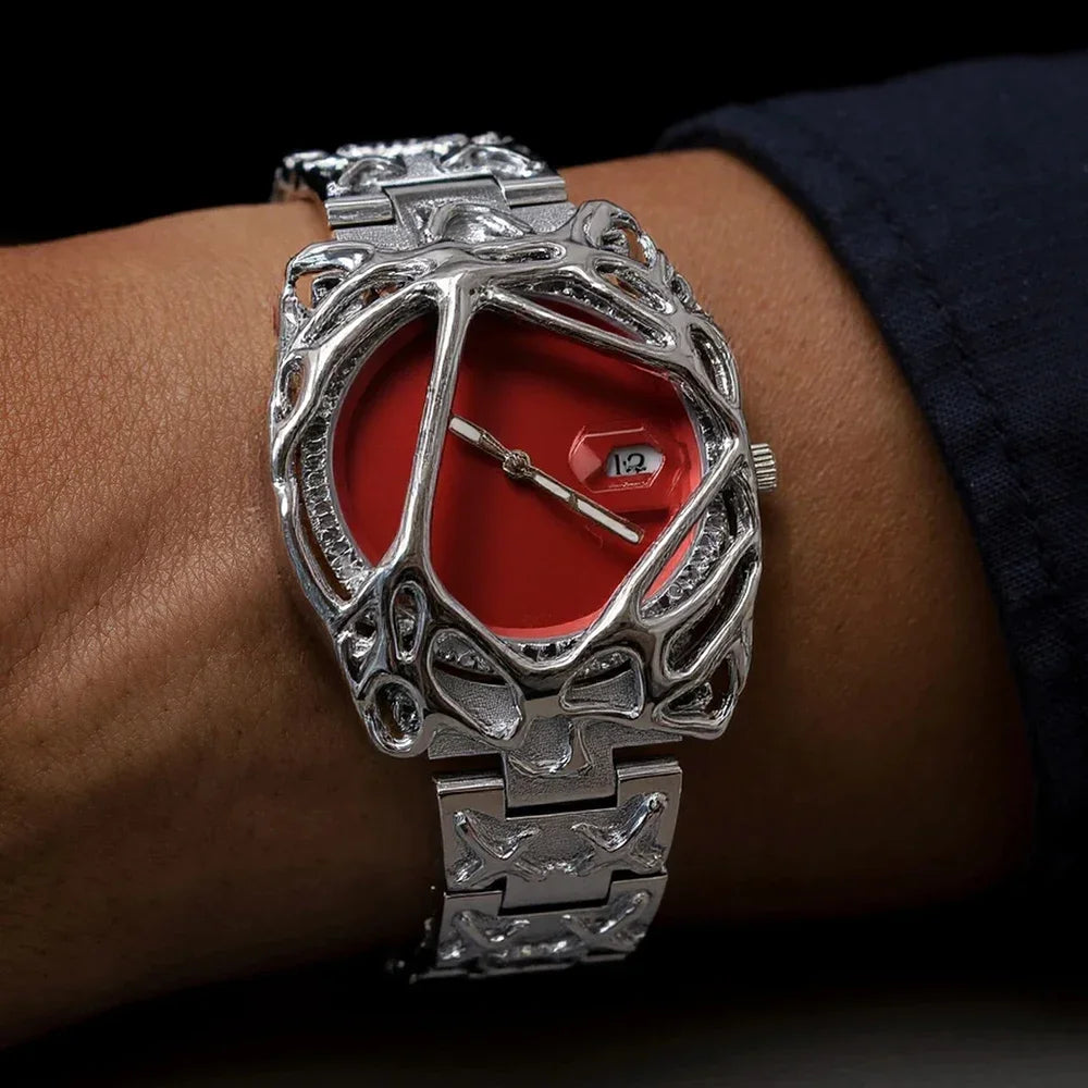 Fashion Y2K Antique Alabaster Quartz Watch Men Retro Black Strap Red Medieval Old Unique Creative Men Watches Luminous AAA Clock