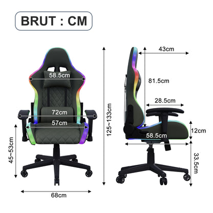Rosahqnda Gaming Chair with Massage Function, Adjustable Office Chair, Gamer Chair with LED,Lumbar Cushion, Pillow,150 KG