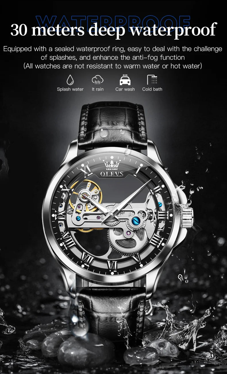 OLEVS 6661 Automatic Watch For Men Skeleton Original Mechanical Movement Man Wristwatch Waterproof Luminous Sport Men's Watches