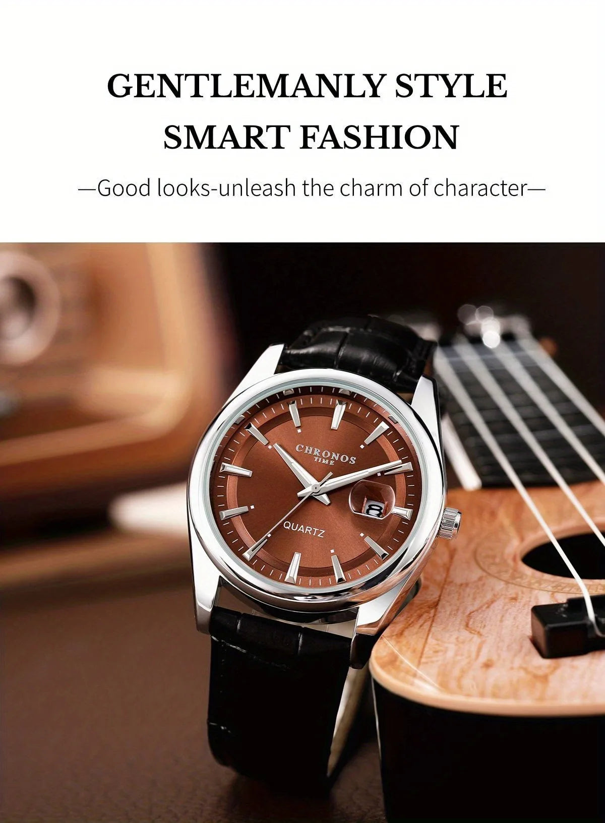 CHRONOS Men Classic Quartz Wrist Watch with Calendar Luminous Dial Leather Strap Casual Business Leisure Outdoor Sports Watches
