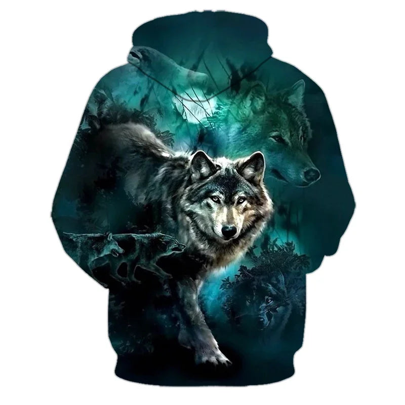 Animal Wolf – bluzy z kapturem drukowane w 3D dla mężczyzn i kobiet, modne, codzienne, oversize, swetry typu pullover, styl hip-hopowy, Harajuku, odzież uliczna