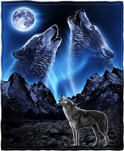 Howling Wolf Moonlight Mountain odeja z motivom divjih živali za dekoracijo spalnice, darilo zanj, NatureStyle