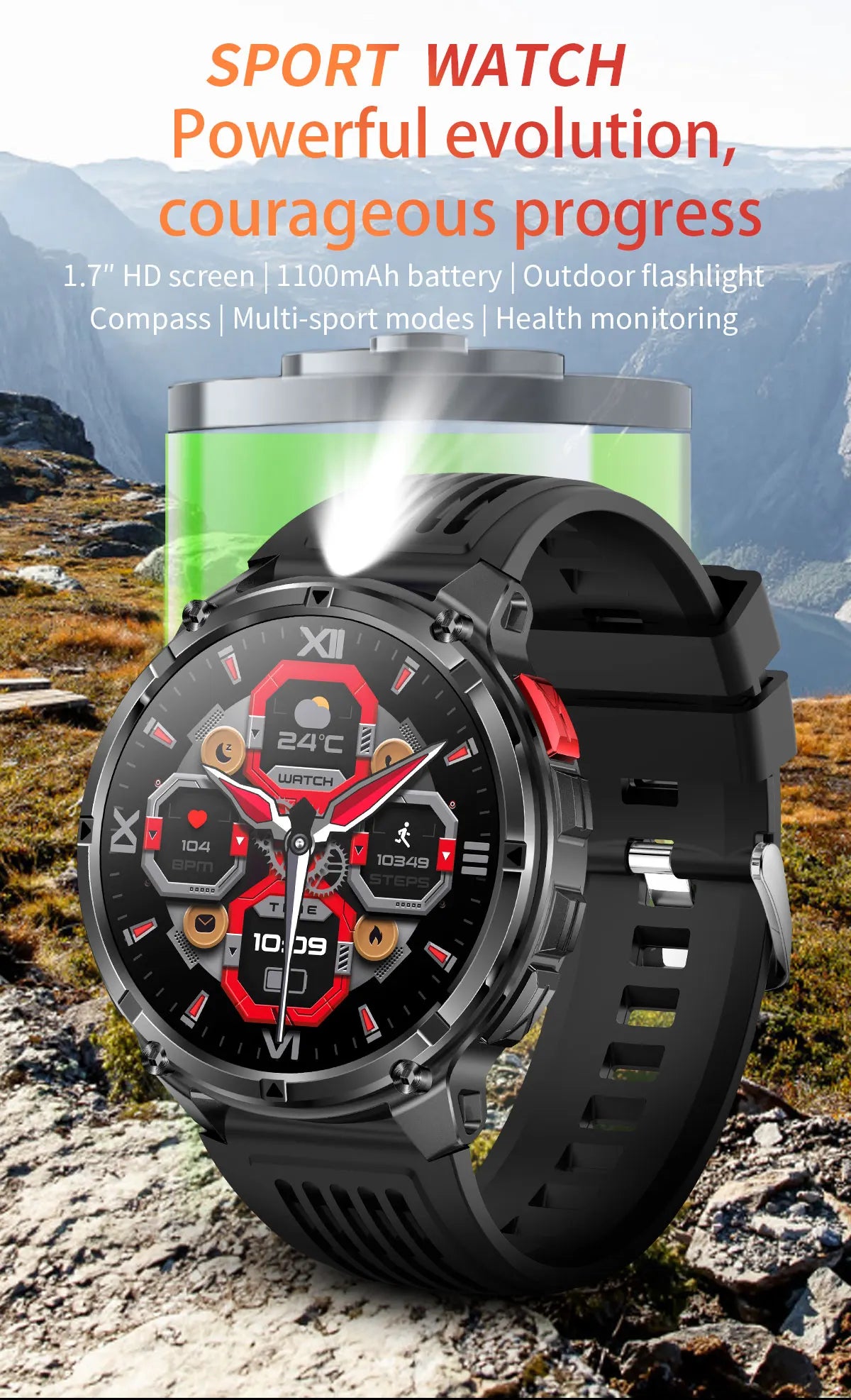 New T-REX3 Ultra 1100mAh Battery SmartWatch 10ATM Waterproof GPS Compass Flashlight 1.7" AMOLED HD Call Sports Smart Watch Men