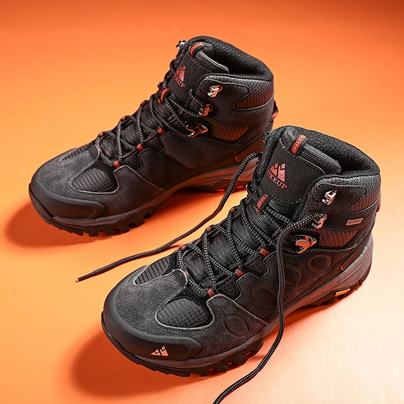 Botas de caminhada de cano alto HIKEUP para homem, calçado de inverno para exterior, com atacadores, antiderrapantes, desportivas casuais para trekking, impermeáveis, em camurça