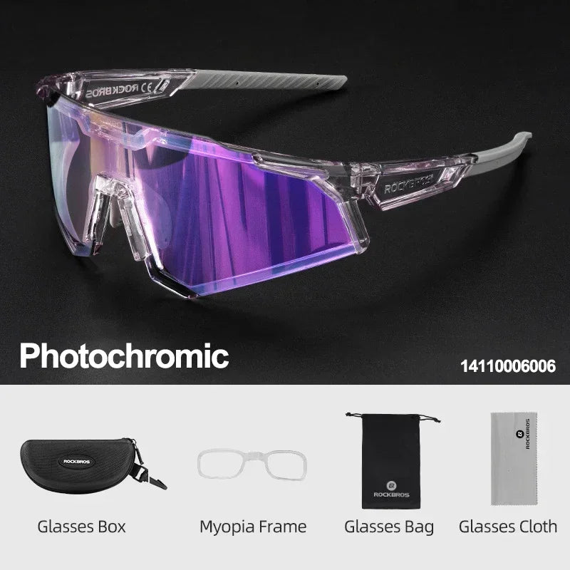 ROCKBROS Photochromic Cycling Glasses Polarized Adjustable Nose Support Myopia Frame Sports Sunglasses Men Women Eyewear Goggle