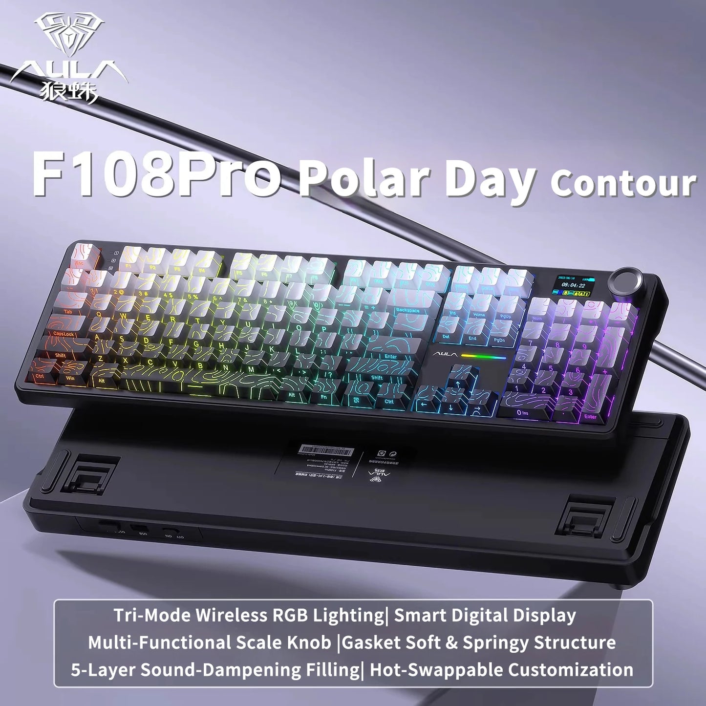 Teclado mecánico AULA F108 PRO personalizado con distribución 100%, retroiluminación RGB, Bluetooth inalámbrico, interruptores HiFi para gaming
