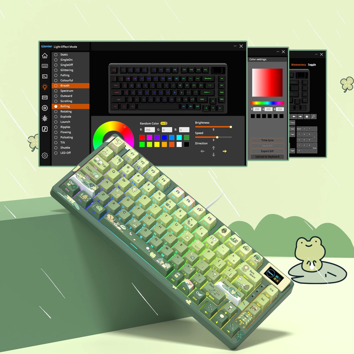 Womier SK80 Green Keyboard Gasket Mounted RGB Hot Swap with Color OLED Display 75% Mechanical Gaming Keyboard for PC