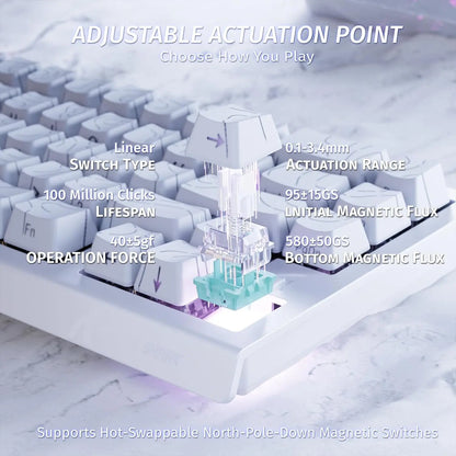 Teclado mecânico gaming ATTACK SHARK X68 HE Rapid Trigger 60% com fios, com atuação ajustável, interruptores magnéticos Hall Effect, 8KH