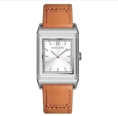 Specht&Söhne Reversible Square Watch Ronda Quartz Movt Stainless Steel Case Sapphire Crystal Flip Design Mens Fashion Wristwatch