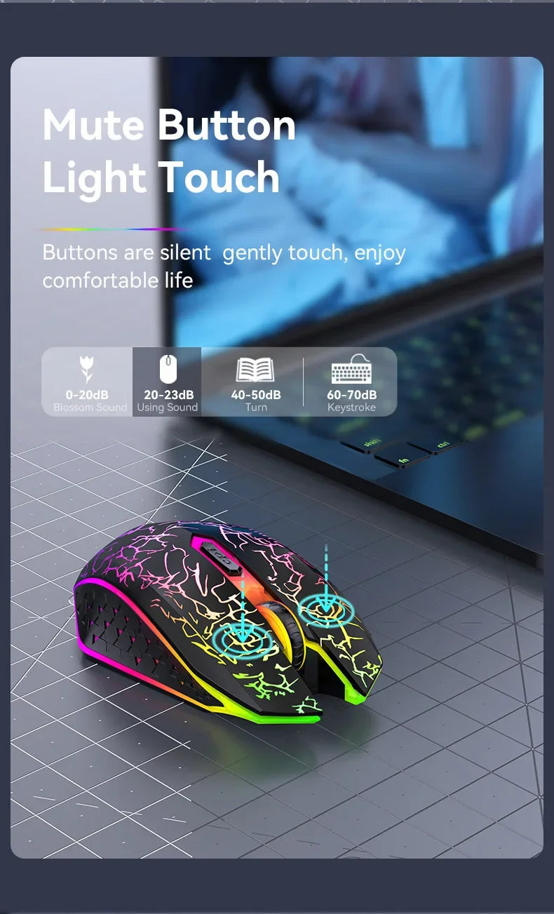 RGB Gaming Mouse 2.4G Wireless Mouse Bluetooth Mouse 1600DPI 6 Mute Buttons Mice Ergonomic Dual-Mode Office Mice For MacBook PC