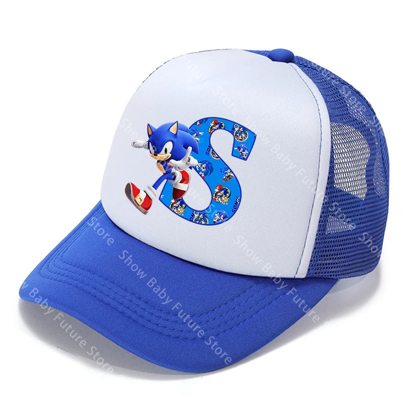 Cartoon Letters A-Z Sonics Boys Girls Baseball Caps Adult Outdoor Sports Breathable Mesh Hat Cute Anime Sunbonnet Birthday Gifts