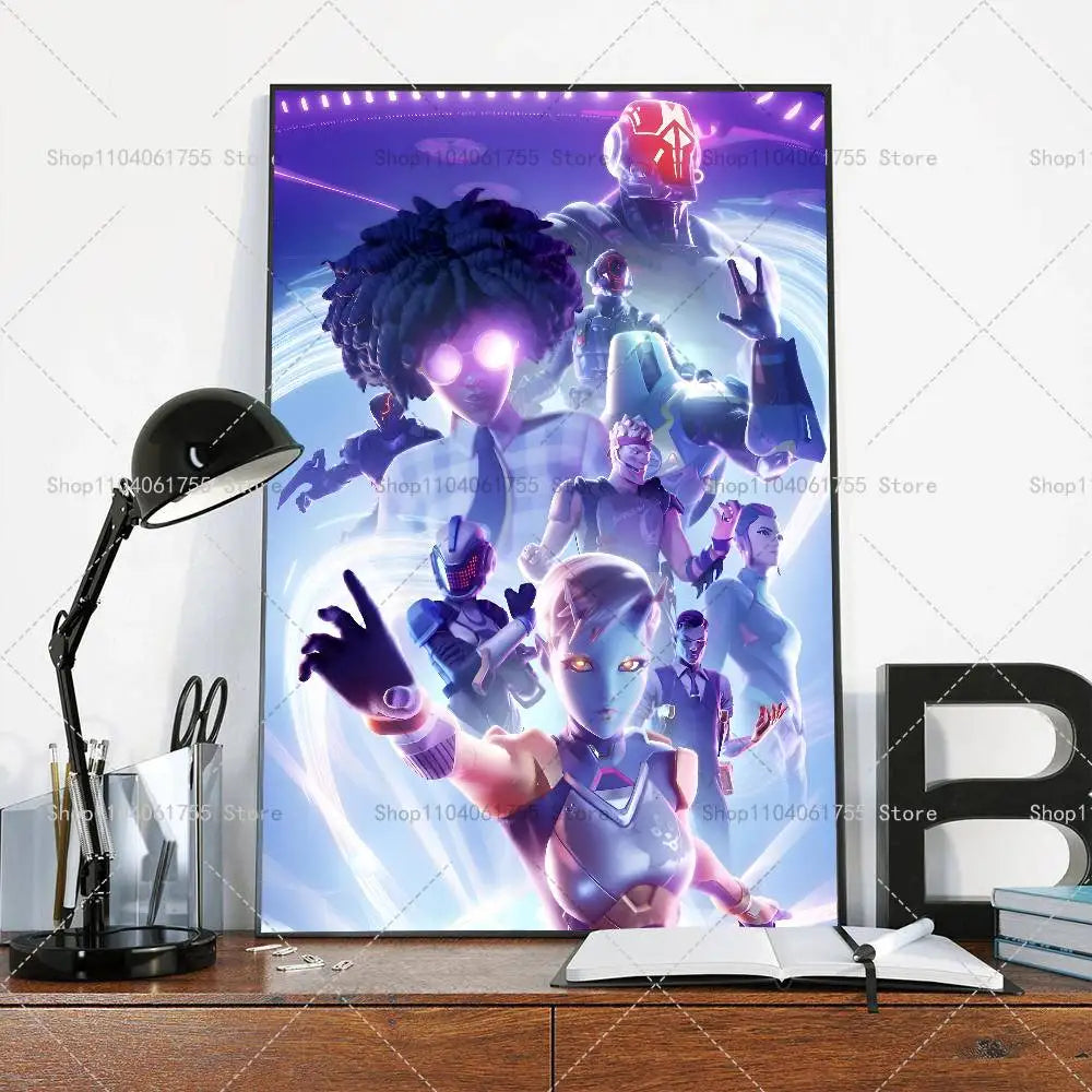 F-Fortnites-Game Póster Popular Autocolante de Arte em Papel Impermeável para Decoração de Parede de Café, Bar e Quarto