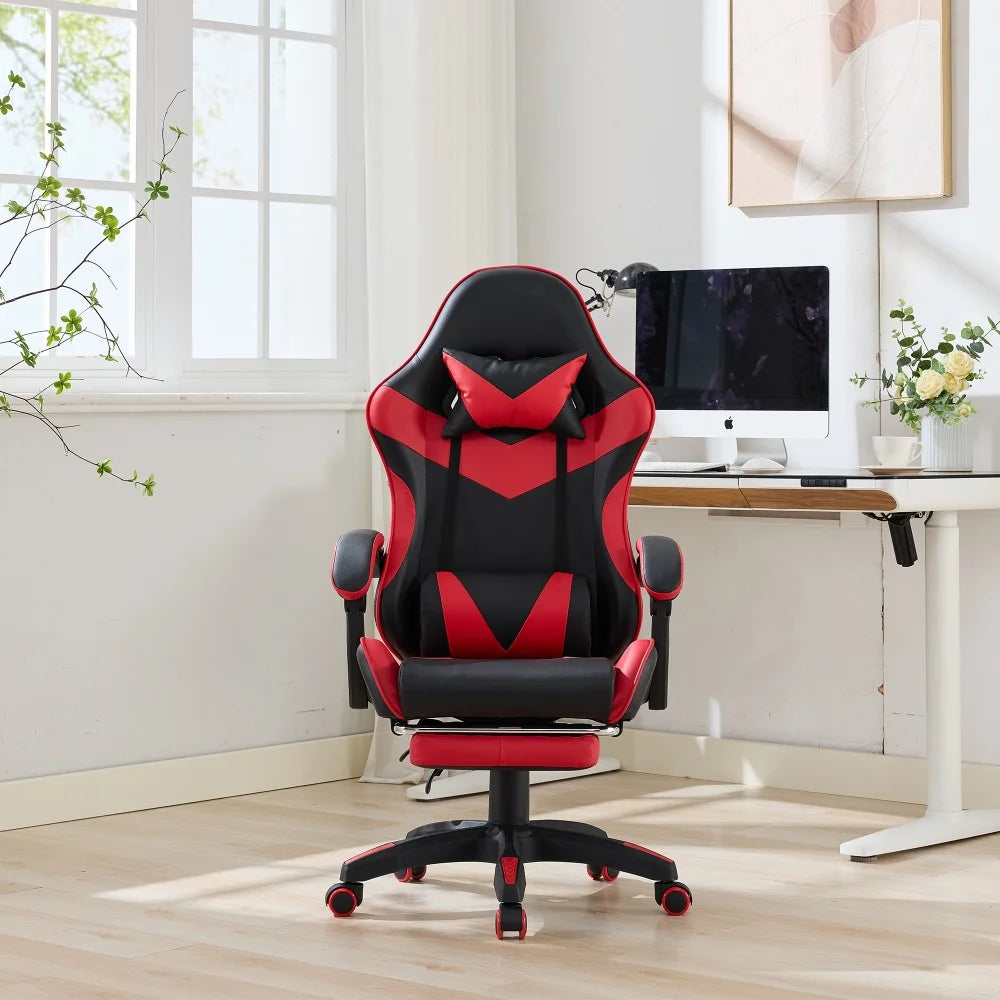 360° Ergonomic Gaming Chair Racing Style Leather Office Chair with Lumbar Support, Headrest, Footrest, Swivel Reclining Computer Gaming Chair