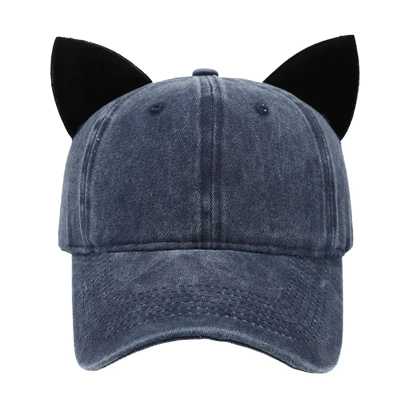 Cute cat ears baseball cap women summer soft top caps student couple personalized hat men hip hop streetwear