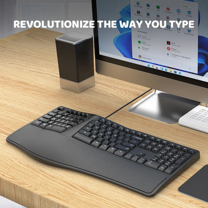 Teclado ergonómico dividido con cable USB K9, reposamuñecas, 110 teclas, teclado gaming para oficinas profesionales