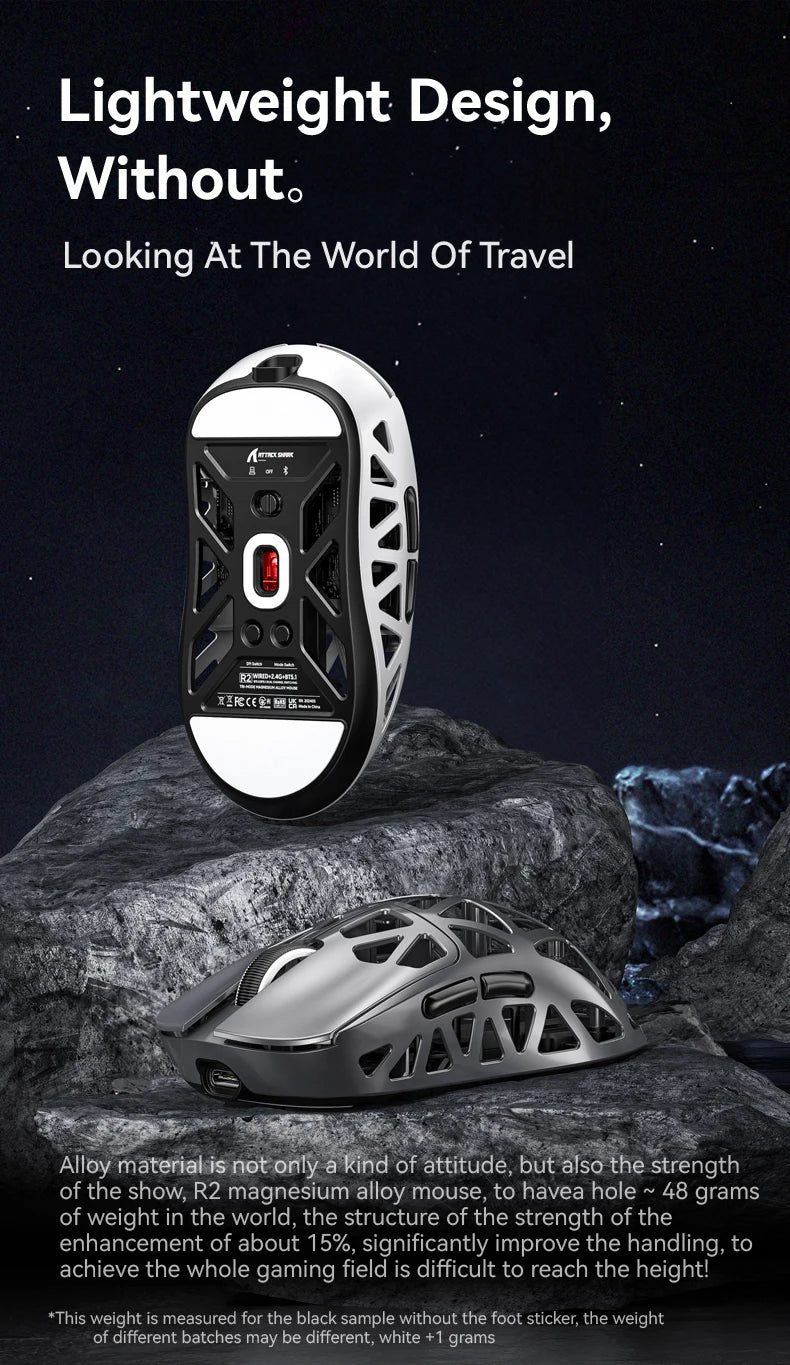Bezprzewodowa mysz gamingowa Attack Shark R2 PAW3950 8K ze stopu magnezu, lekka mysz gamingowa Bluetooth Tri-Mode do gier/biura