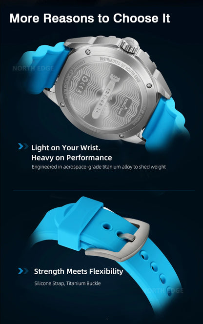 NORTH EDGE TRITON-Ti Solar Powered Dive Watch Titanium Alloy Case Men Luxury Quartz Watches For Men Waterproof 300M