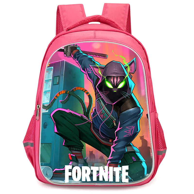 16" Fortnite Cartoon Red Backpack Unisex Dual Zipper Large Capacity School Bag Kids Bookbag Boys Girls Ages 5-8