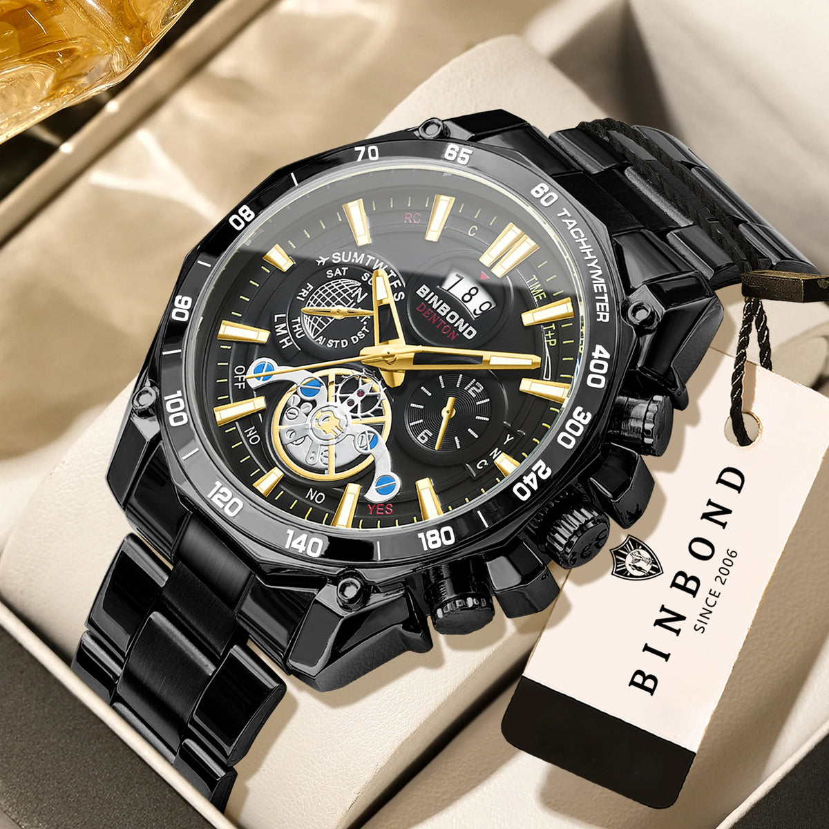 Orologi al quarzo di lusso BINBOND da uomo, luminescenti, impermeabili, con datario automatico, precisi e resistenti, in stile sportivo e business.