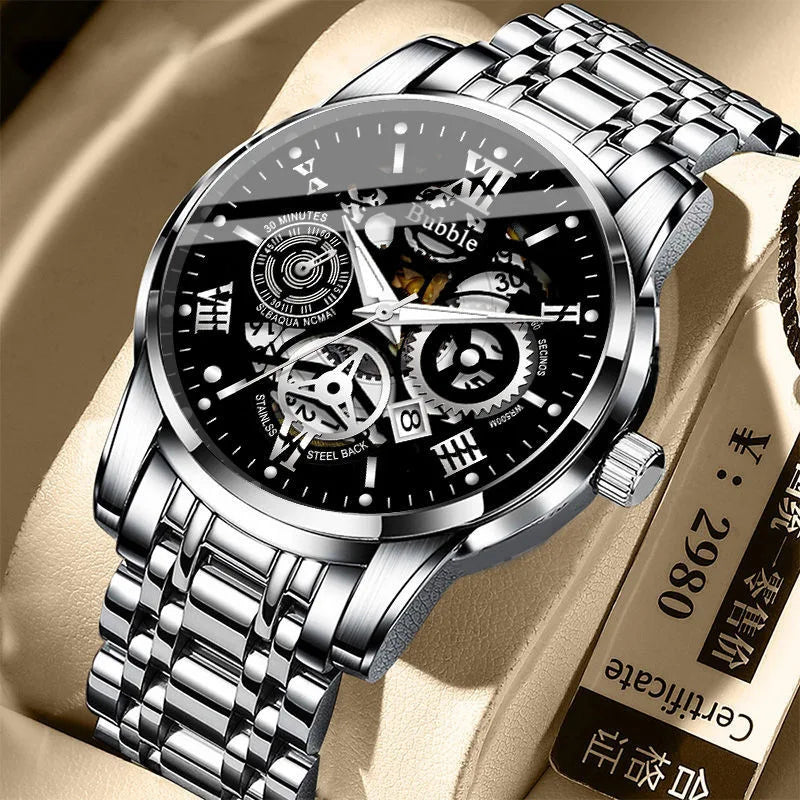 Reloj para hombre UTHAI: modelo de moda, de gama alta, con un estilo «lujo accesible» y versátil; reloj de cuarzo resistente al agua, dotado de una esfera calada con números romanos.