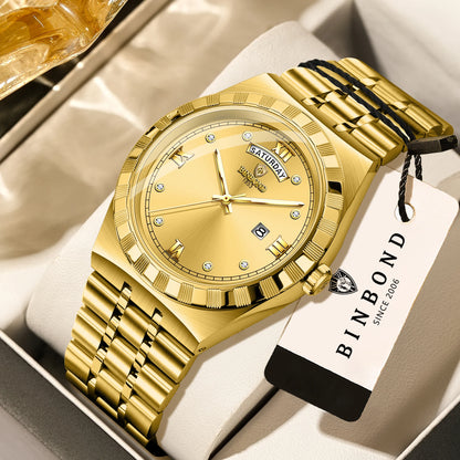 Men’s watch from the original BINBOND brand – Quartz wristwatch, luxury model, water-resistant and luminescent.