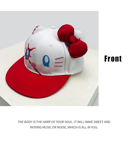 Breathable Cute Sunshade Flat Eave Peaked Caps Versatile ins Fashion Niche New Unisex Funny Kitty Embroidery Bow Baseball Hats
