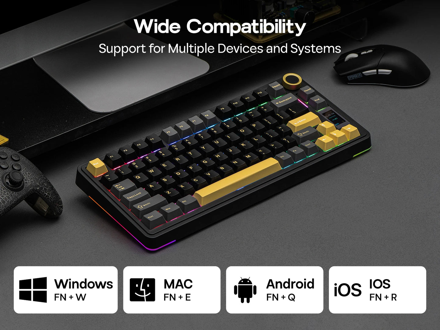 EPOMAKER X AULA EA75 MAX 75% ANSI US Layout Hot-Swap Gasket Wired/BT/2.4GHz Wireless Mechanical Keyboard with Screen & Knob